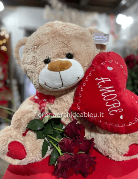 peluche grande con 5 rose